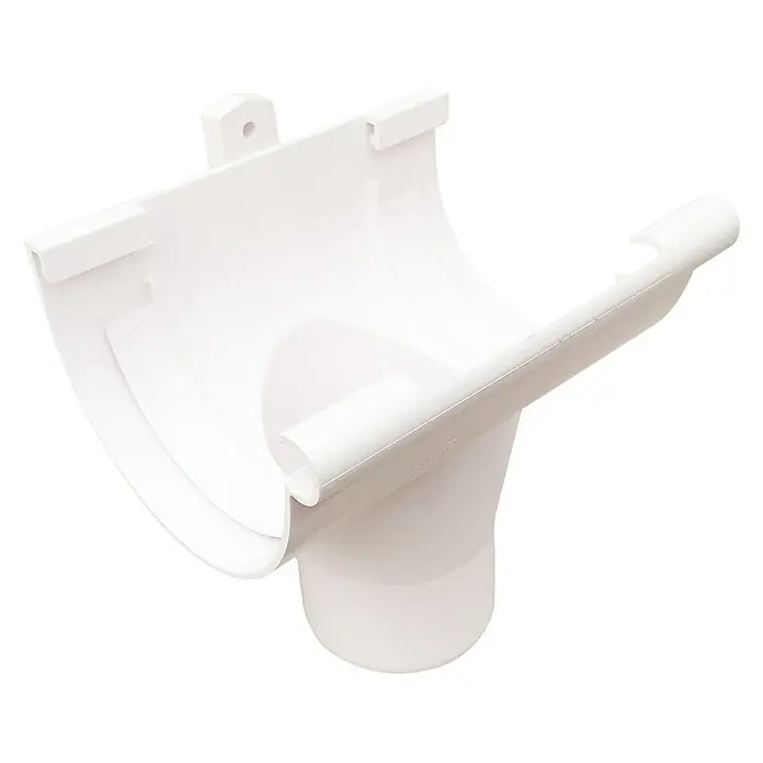Dakota Conector de canalón G-125 - Anchura nominal: 125 mm, Plástico, Blanco - Codo de desagüe de canalón de plástico blanco para conectar un canalón semicircular a un bajante.