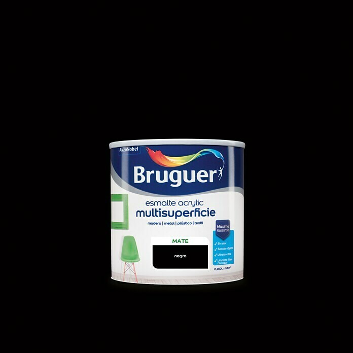 Bruguer Esmalte de color Acrylic Multisuperficie  (Negro, 250 ml, Mate)