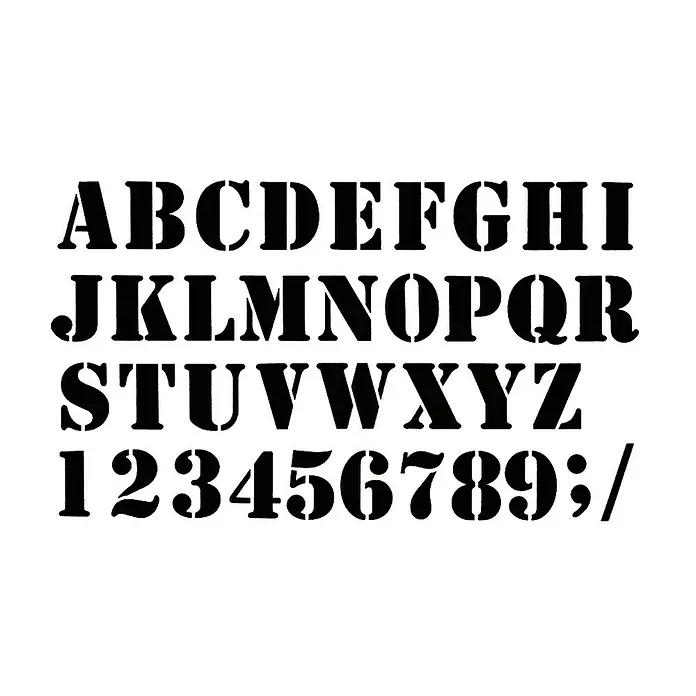 Artemio Plantilla decorativa Alfabeto 3 - 42 x 25 cm - Visualización del alfabeto y los números 1-9 en una tipografía de esténcil, ideal para proyectos de manualidades y decoración DIY.