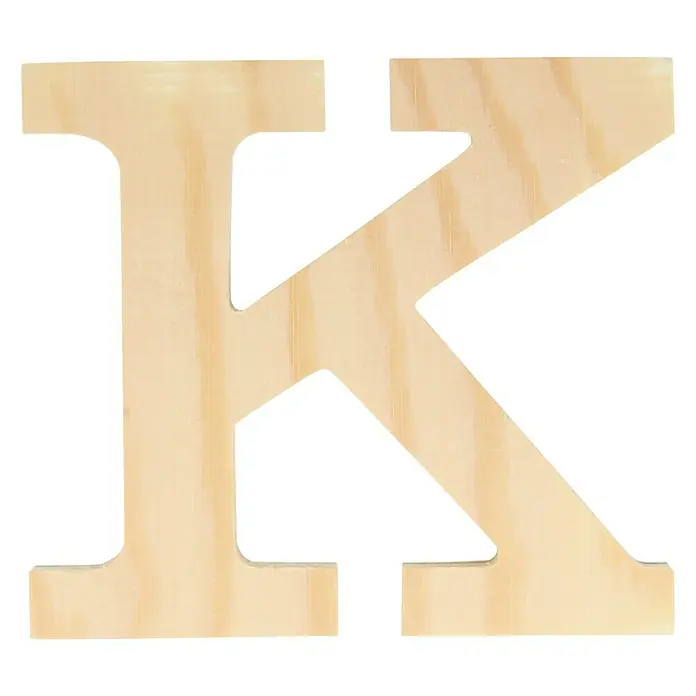 Artemio Letra de madera - Motivo: K, L x An x Al: 11,5 x 1 x 11,5 cm, Madera - Vista detallada de una letra K de madera sin terminar, ideal para proyectos de manualidades y decoraciones personalizadas.