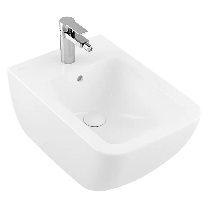 Villeroy & Boch Venticello Wand-Bidet - 37,5 x 56 cm, Weiß, Keramik, Ohne Spezialglasur - Moderne Bidet-Armatur in Weiß, mit elegantem Design und Chrom-Wasserhahn für ein stilvolles Badezimmer.