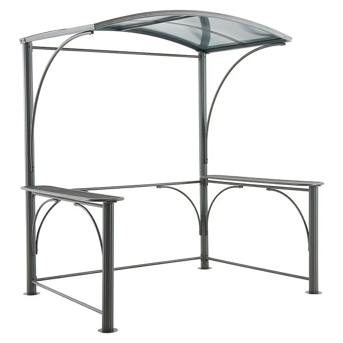 Sunfun Grillpavillon BBQ - B x T: 213 x 150 cm, Farbe Gestell: Anthrazit, Aluminium - Detailansicht einer grauen Grillüberdachung mit Ablageflächen, ideal für den Garten. Die Überdachung bietet Schutz beim Grillen im Freien.