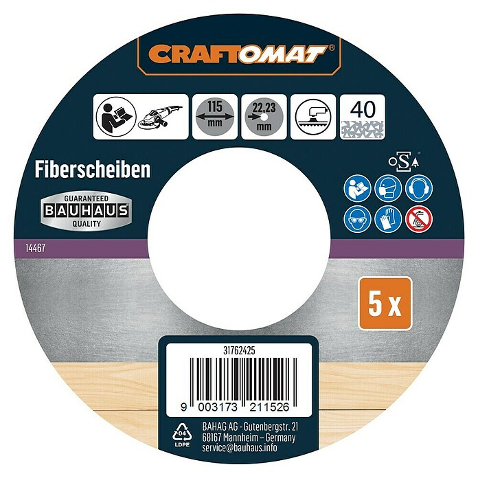 Craftomat Fiberschijven (Diameter: 115 mm, Korreling: 40, 5 st.) | BAUHAUS