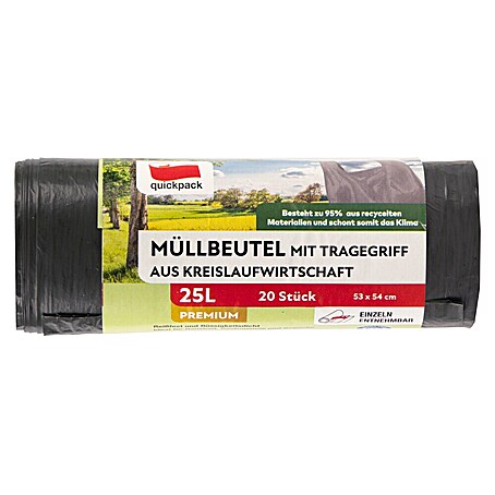 Quickpack Müllbeutel mit Tragegriff (25 l, 20 Stk., Dunkelgrau)