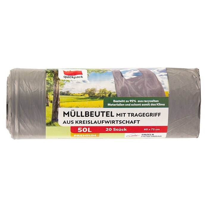 Quickpack Müllbeutel mit Tragegriff (50 l, 20 Stk., Dunkelgrau) | BAUHAUS