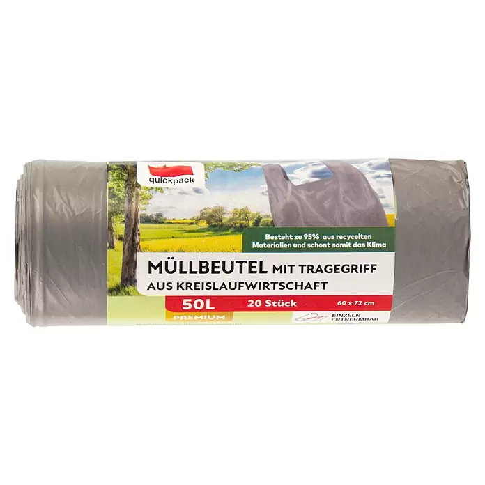 Quickpack Müllbeutel mit Tragegriff50 l, 20 Stk., Dunkelgrau