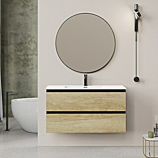 Conjunto de mueble de baño Bico (100 cm, Nature/Nergo, Efecto madera, 3 pzs.)