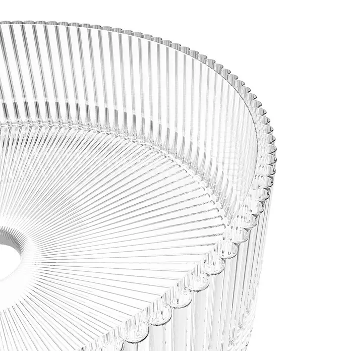 Artysan Lavabo de sobremesa Cristal - Diámetro: 36 cm, Transparente - Primer plano de un elegante bol de vidrio transparente con diseño acanalado, ideal para mesas elegantes y decoración del hogar.