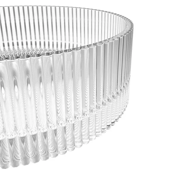 Artysan Lavabo de sobremesa Cristal - Diámetro: 36 cm, Transparente - Primer plano de un cuenco de vidrio transparente acanalado con líneas verticales que refractan la luz.