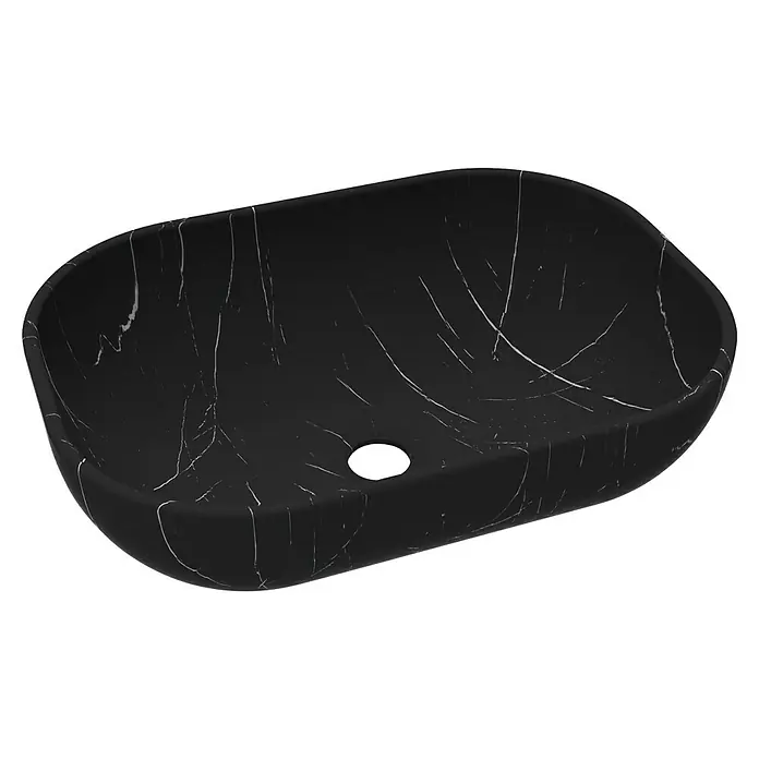 Artysan Lavabo de sobremesa Ovalo - 32 x 45,5 cm, Sin desbordamiento, Mármol negro - Elegante lavabo de mármol negro.