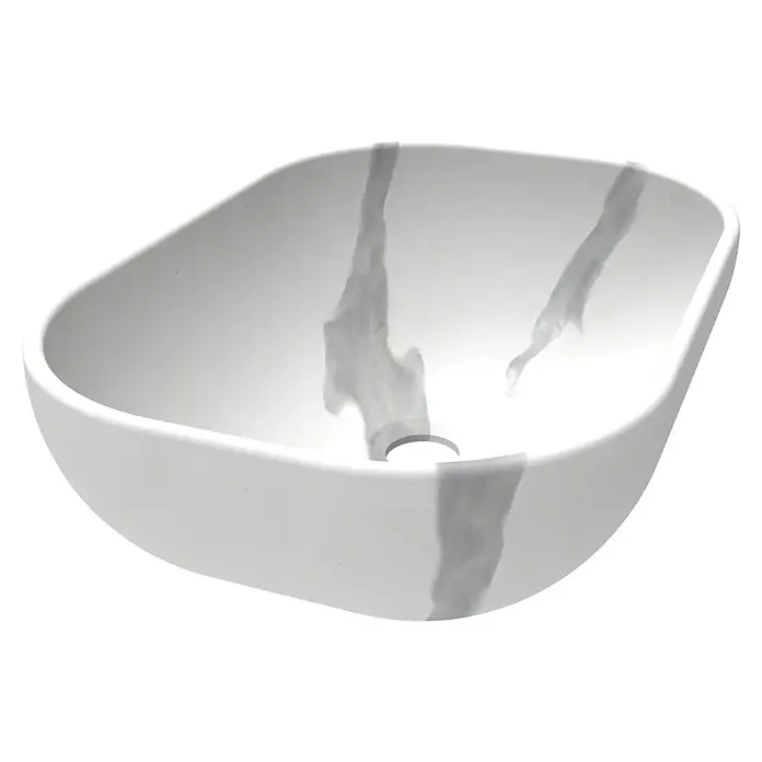 Artysan Lavabo de sobremesa Ovalo - 32 x 45,5 cm, Sin desbordamiento, Mármol blanco - Un elegante lavabo de mármol en blanco y gris, con un diseño moderno y elegante adecuado para cualquier baño.