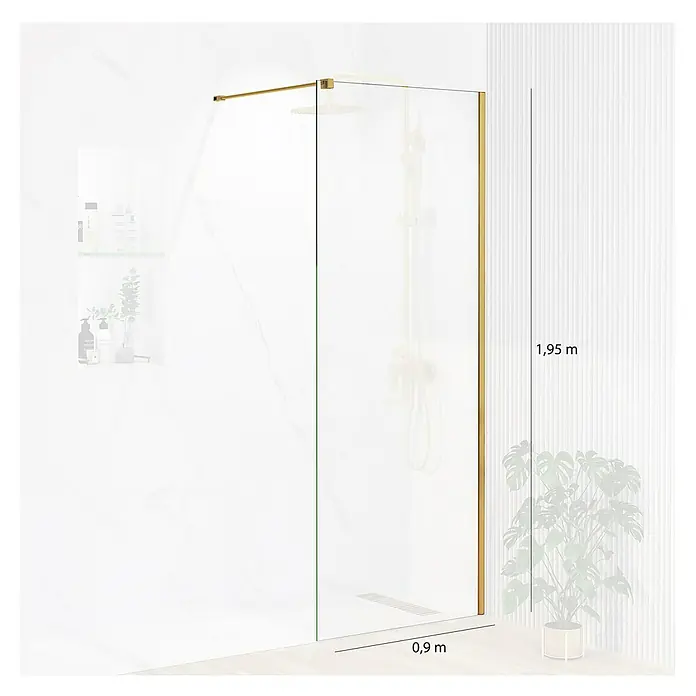 Artysan Mampara de ducha fija Horizon - An x Al: 90 x 195 cm, Oro - Mampara de ducha con marco dorado, 1,95 m de alto y 0,9 m de ancho. Diseño elegante para baños modernos.