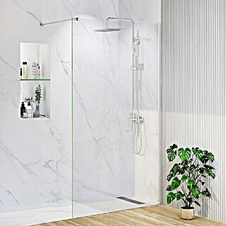 Mampara de ducha fija Horizon (An x Al: 110 x 195 cm, Vidrio transparente, Espesor: 8 mm, Cromo)