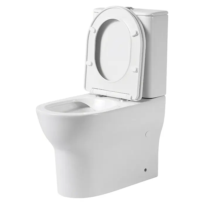 Artysan Pack de WC Inter 2 - Sin borde de descarga, Salida dual, Blanco - Toma de un inodoro blanco con la tapa abierta.