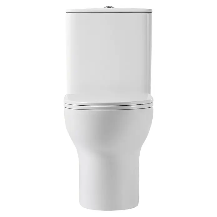 Artysan Pack de WC Inter 2 - Sin borde de descarga, Salida dual, Blanco - Primer plano de un inodoro blanco con cisterna. El diseño elegante y el acabado liso le dan un aspecto moderno.