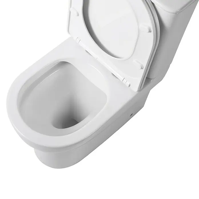 Artysan Pack de WC Inter 2 - Sin borde de descarga, Salida dual, Blanco - Primer plano de un inodoro blanco con la tapa abierta, mostrando un diseño moderno y limpio para baños.