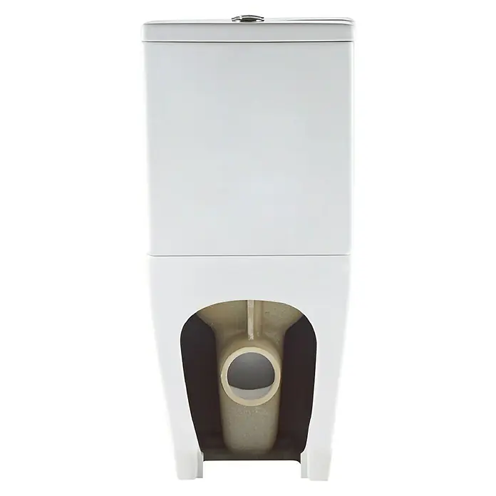 Artysan Pack de WC Inter 3 - Sin borde de descarga, Salida dual, Blanco - Primer plano de un inodoro blanco con un diseño minimalista y moderno, con líneas limpias y superficies lisas.