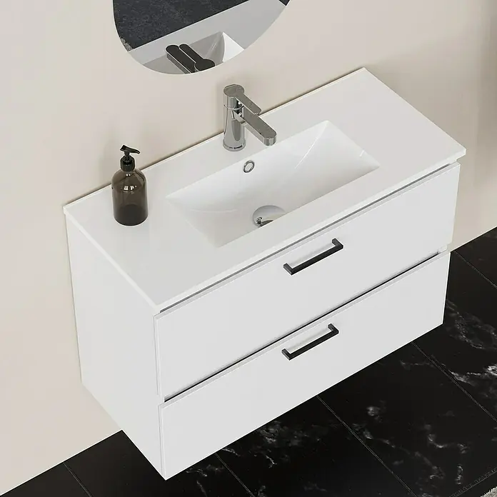 Artysan Conjunto de mueble de baño Palma 2C - Ancho: 80 cm, Blanco, 3 pzs. - Mueble de baño blanco moderno con dos cajones y un lavabo elegante. Ideal para cualquier diseño de baño.