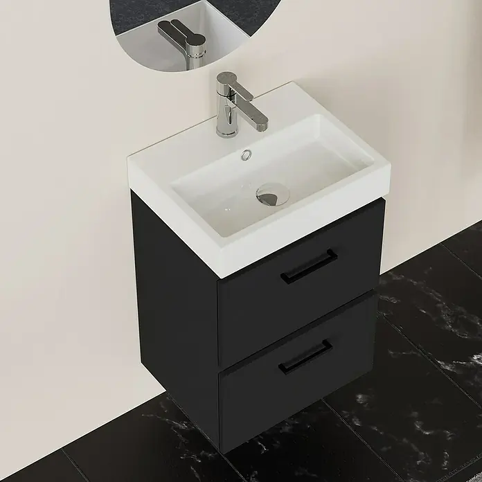 Artysan Conjunto de mueble de baño Palma 2C - Ancho: 45 cm, Negro, 3 pzs. - Elegante lavabo con mueble negro y blanco. Su diseño moderno realza cualquier baño con un toque de sofisticación.