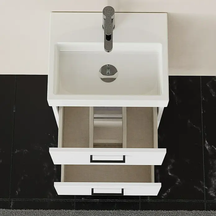 Artysan Conjunto de mueble de baño Palma 2C - Ancho: 45 cm, Blanco, 3 pzs. - Tocador moderno con sistema de cajones abiertos y diseño elegante, perfecto para cualquier baño.