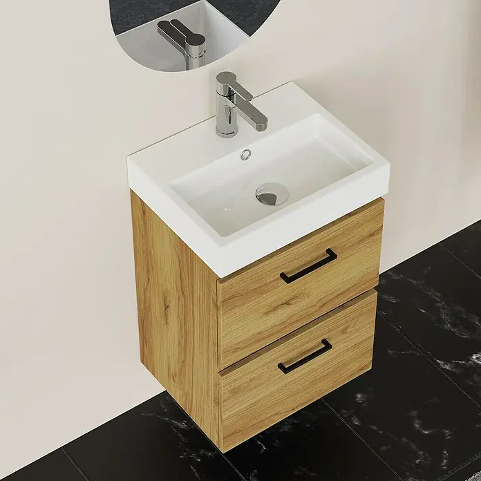 Artysan Conjunto de mueble de baño Palma 2C - Ancho: 45 cm, Roble, 3 pzs. - Elegante lavabo de baño con mueble de madera y diseño moderno. Ideal para baños con estilo.