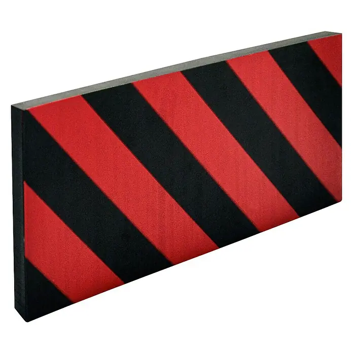 APA Schutzmatte Prall-O-Fit - 12 x 40 x 2 cm, 2 Stk. - Gepolsterter Wand- oder Eckenschutz mit auffälligem rot-schwarzem Warnmuster, ideal zur Stoßdämpfung und Unfallverhütung in Garagen oder Lagerhallen.