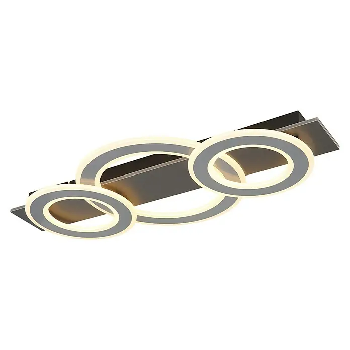 Globo LED-Deckenleuchte Jayden - 50 W, L x B x H: 73 x 35 x 7 cm, Anthrazit, Warmweiß - Moderne Deckenleuchte mit drei LED-Ringen und silberner Basis für stilvolle Beleuchtung.