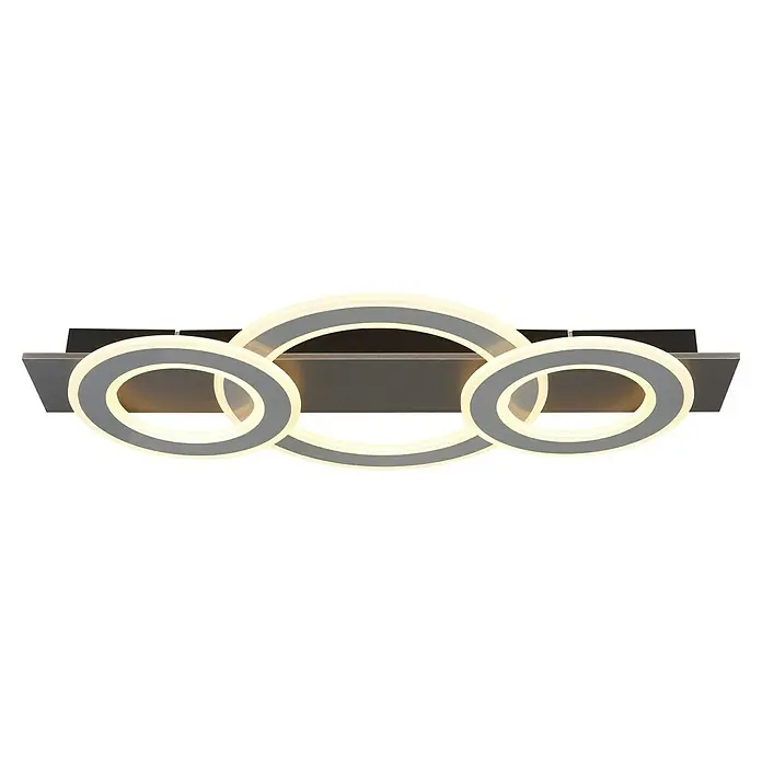 Globo LED-Deckenleuchte Jayden - 50 W, L x B x H: 73 x 35 x 7 cm, Anthrazit, Warmweiß - Moderne LED-Deckenleuchte mit drei ineinander verschlungenen Ringen, die ein helles, dekoratives Licht für jeden Raum bietet.