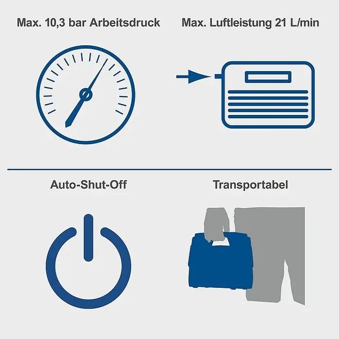 Scheppach IXES 20V Hybrid-Kompressor Air Force 6 - 20 V, Ohne Akku, Max. Druck: 10,3 bar - Produktmerkmale: Maximaler Arbeitsdruck 10,3 bar, Luftleistung 21 L/min, Auto-Shut-Off und transportabel.