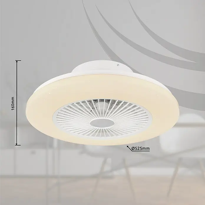 Globo Deckenventilator Travo - 30 W, Durchmesser: 50 cm, Weiß - Das Bild zeigt eine moderne, runde LED-Deckenleuchte mit integriertem Ventilator, ideal für ein stilvolles Zuhause.