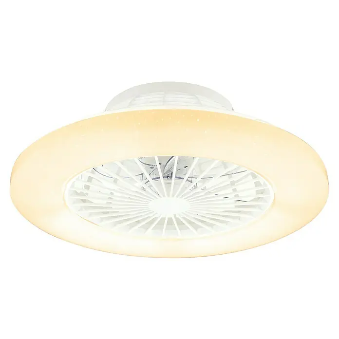 Globo Deckenventilator Travo - 30 W, Durchmesser: 50 cm, Weiß - Moderne Deckenleuchte mit Ventilator und gelbem Lichtrand.
