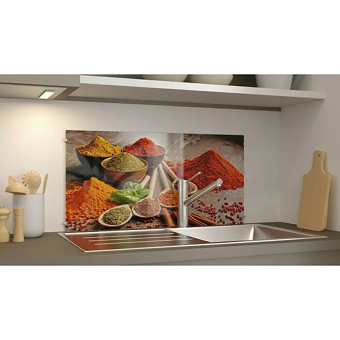 CUCINE Küchenrückwand - Oriental Spice, 80 x 40 cm, Stärke: 6 mm, Einscheibensicherheitsglas (ESG) - Die Küchenrückwand mit Gewürzmuster ist ein dekoratives Element, das die Arbeitsfläche schützt und die Küche optisch aufwertet.