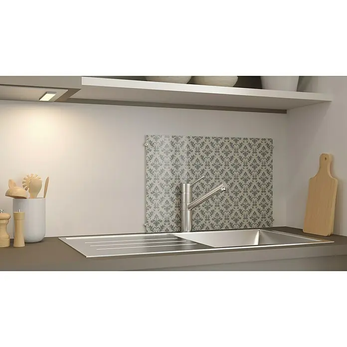 CUCINE Küchenrückwand - Retrolook, 60 x 40 cm, Stärke: 6 mm, Einscheibensicherheitsglas (ESG) - Küchenspüle aus Edelstahl mit Hahn und Abtropffläche, ideal für moderne Küchen.