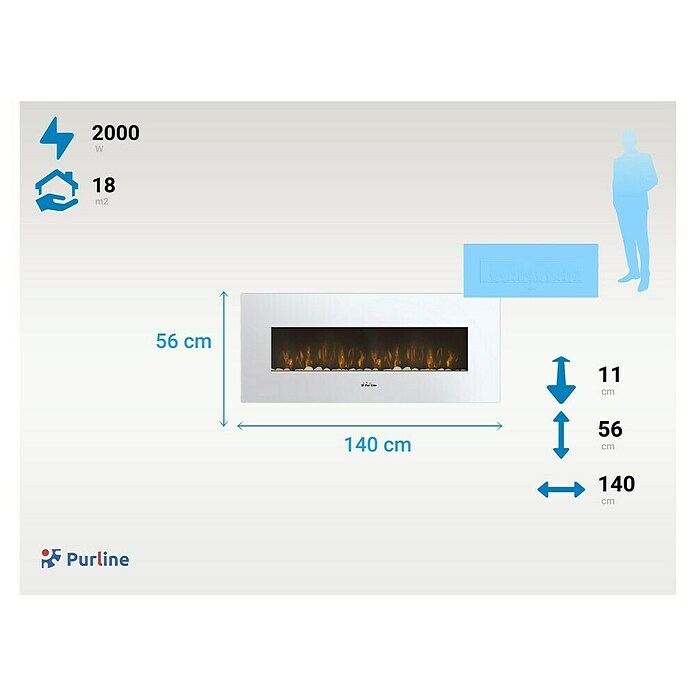 Purline Elektrischer Kamin CHE-505 (2 000 W, Weiß, 11 x 140 x 56 cm) | BAUHAUS