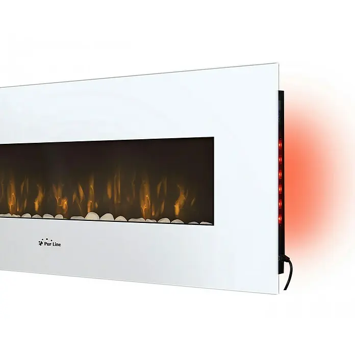 Purline Chimenea eléctrica CHE-505 - Blanco, 2.000 W, 11 x 140 x 56 cm - Elegante chimenea eléctrica blanca con llamas realistas e iluminación lateral roja, ideal para crear ambiente.