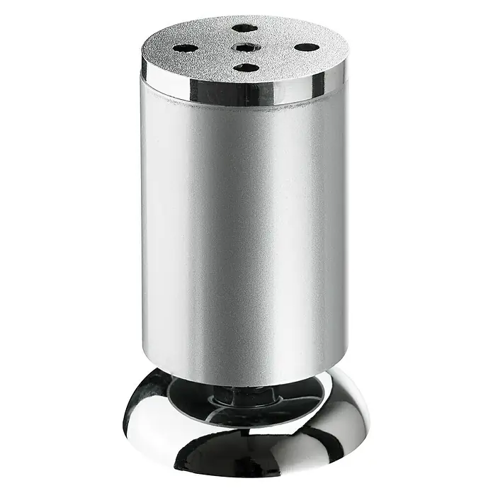 Hettich Möbelfuß Salinio - Ø x H: 5 x 11 cm, Traglast: 50 kg, Stahl - Edelstahlfarbener Möbelfuß mit Befestigungslöchern und glänzender Fußkappe für moderne Möbeldesigns.