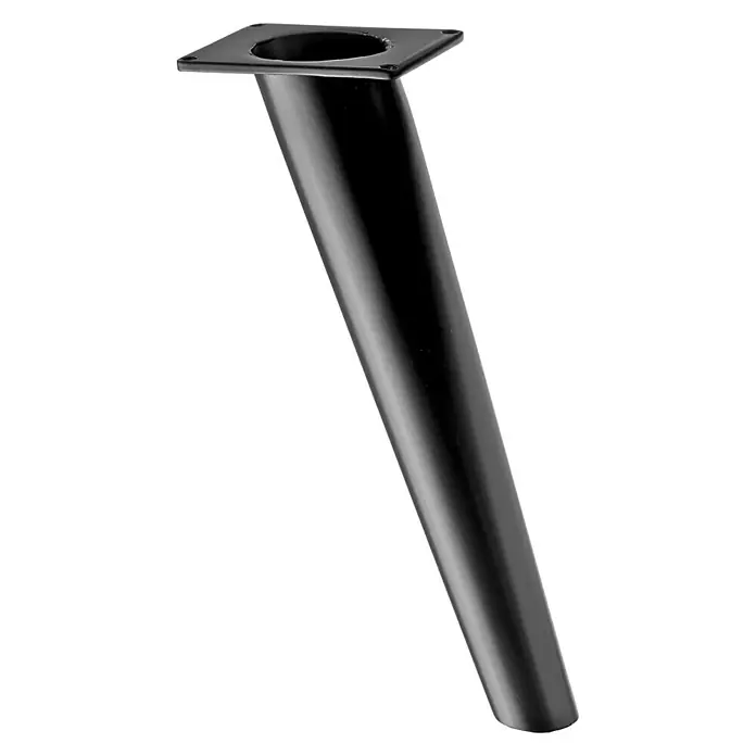 Hettich Möbelfuß BaionaØ x H: 8 x 27 cm, Traglast: 50 kg, Stahl, Schwarz - Schwarzes, konisch zulaufendes Möbelbein mit quadratischer Montageplatte und zentralem Loch zur Befestigung.