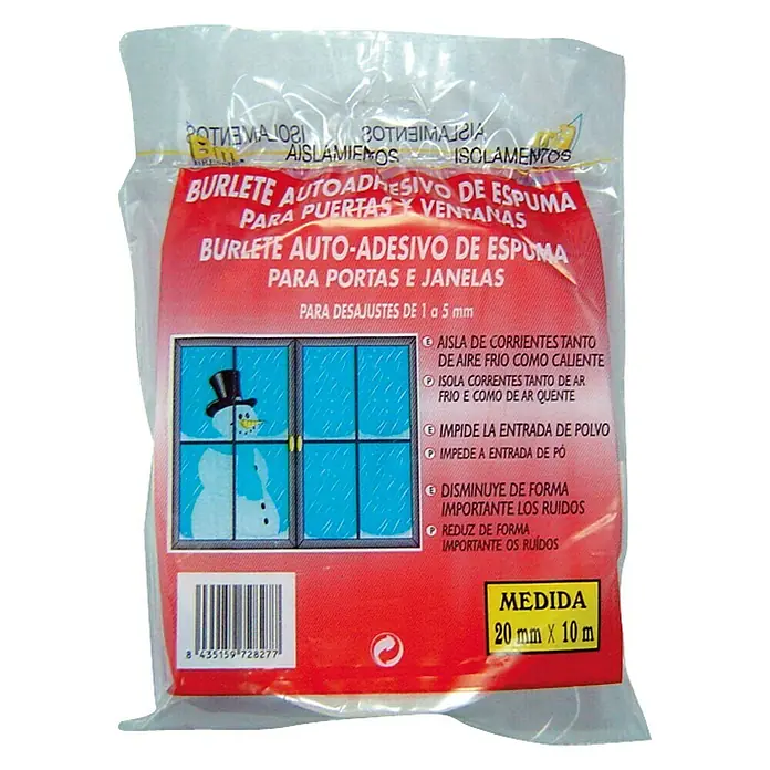 Cinta de sellado Poliuretano -  - Paquete de cinta de espuma autoadhesiva, 20mm x 10m, para sellar puertas y ventanas contra corrientes de aire, polvo y ruido.