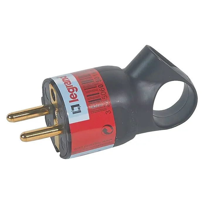 Legrand Clavija con tirador - Negro, Plástico, IP20 - Un adaptador de enchufe negro de Legrand, ideal para viajar, que garantiza una conexión segura y fiable.