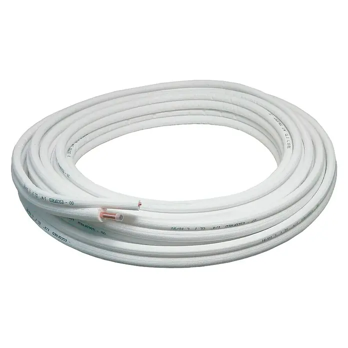 ZimaKlima Rollo de cobre aislado doble 1/4 - 3/8 - Diámetro: 6,35 mm - 9,52 mm, Largo: 20 m - Un rollo de tubería de cobre aislada blanca para aire acondicionado. Ideal para instalación de aire acondicionado split.