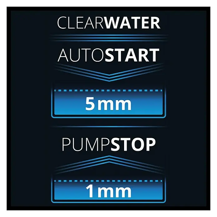 Einhell Klarwasser-Tauchpumpe GE-SP 4390 N-A LL ECO - 430 W, Max. Fördermenge: 9.000 l/h - Nahaufnahme der CLEARWATER AutoStart-Pumpe mit PumpStop-Funktion und 5 mm/1 mm Einstellung für präzise Steuerung.