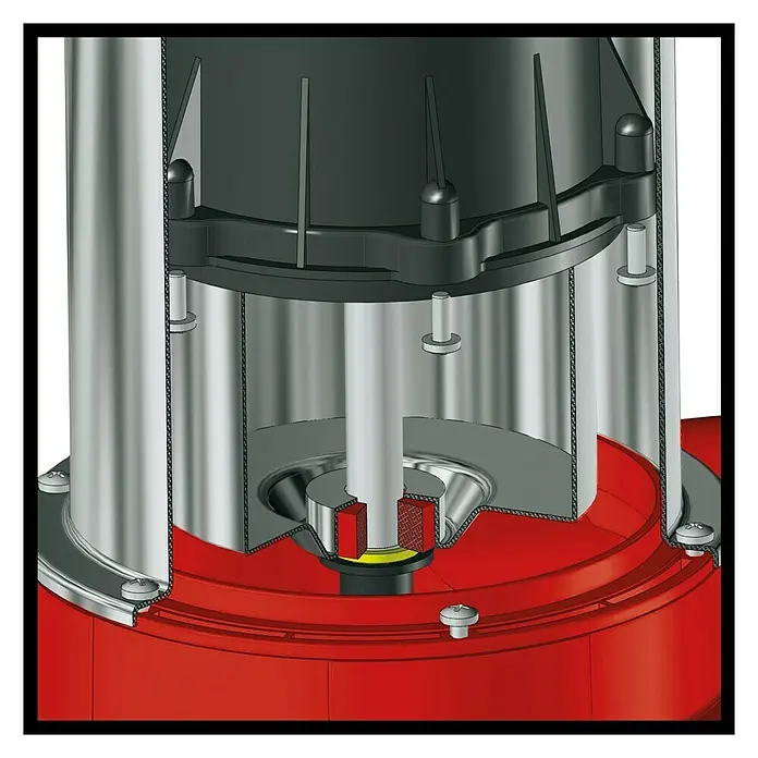Einhell Schmutzwasserpumpe GE - DP 7935 N-A ECO - 790 kW, Max. Fördermenge: 19.000 l/h, Eintauchtiefe: 7 m - Produktabbildung einer Tauchpumpe im Querschnitt, die innere Details und die Konstruktion der Pumpe zeigt.