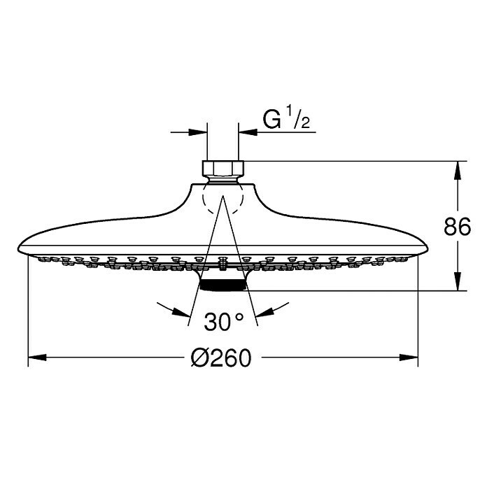 Grohe Kopfbrause Euphoria 260Durchmesser: 26 cm, 9,5 l/min bei 3 bar, Anzahl Funktionen: 3 Stk., Chrom Front View