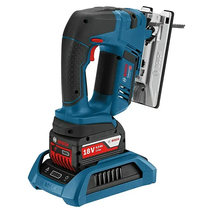 Bosch Professional AMPShare 18V Sierra de calar de batería GST 18V-LI L-Boxx - 18 V, Sin batería, Número de carreras marcha en vacío: 0 /min - 2.700 /min - Sierra de calar inalámbrica Bosch GST 18 V-LI S con carcasa azul y mango negro para trabajos de corte profesionales.