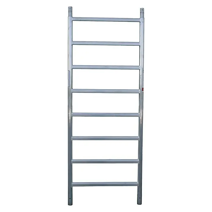 Krause Monto Vertikalrahmen - L x B: 2 x 0,65 m - Eine silberne Aluminiumleiter mit sieben Sprossen, ideal für Bau- und Renovierungsarbeiten. Die Leiter bietet Stabilität und Sicherheit.