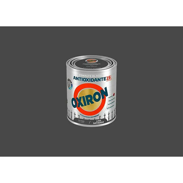 Oxiron Esmalte para metal Antioxidante Eco - Gris medio, 750 ml, Satinado - Una lata de pintura de esmalte al agua Oxirion, con protección antioxidante, en color gris medio, Liso Satinado, ideal para intemperie extrema.