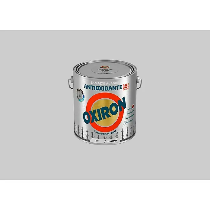 Oxiron Esmalte para metal Antioxidante Eco - Blanco, 2,5 l, Mate - Bote de esmalte al agua Oxiron, antioxidante 15, liso mate. Ideal para uso en exteriores. Protege de la intemperie.