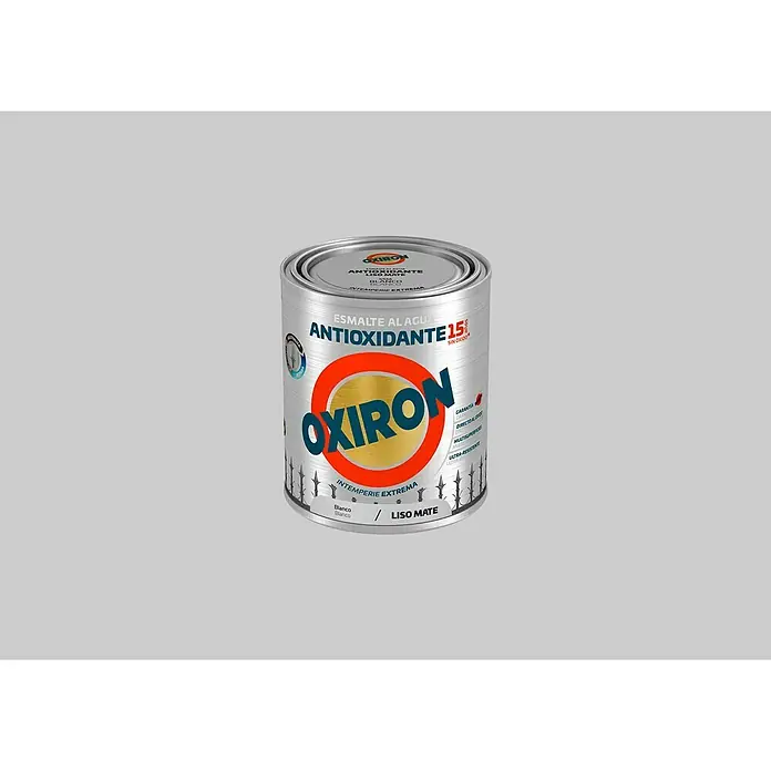 Oxiron Esmalte para metal Antioxidante Eco - Transparente, 750 ml, Mate - Bote de pintura protectora para metales Oxiron, antioxidante, blanco, mate. Ideal para exteriores, protege contra la intemperie y la corrosión.