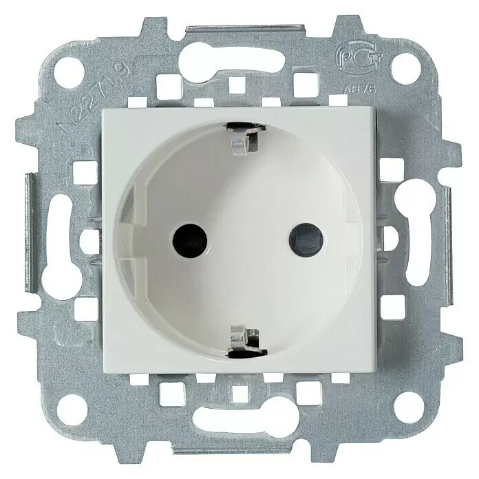 Niessen Zenit Enchufe 2 P+TT - Blanco, Plástico - Módulo de enchufe Schuko blanco con marco de montaje metálico.