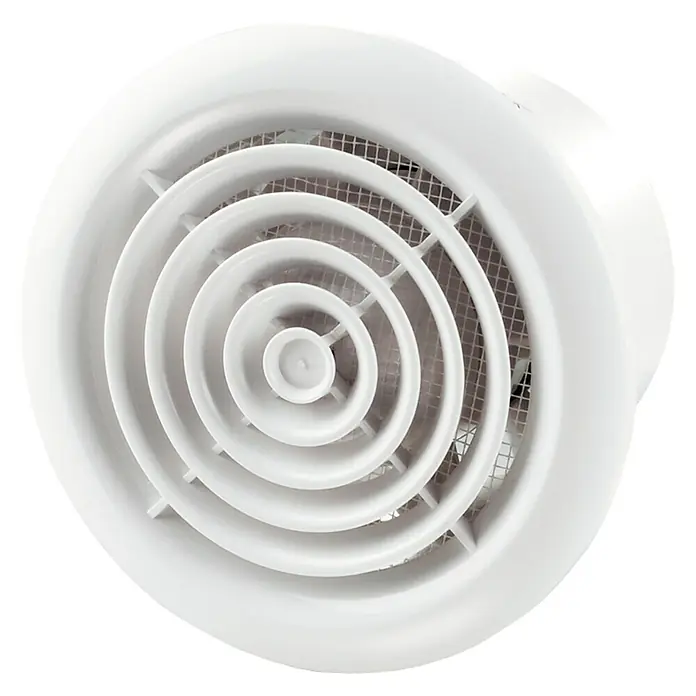 Ventilador de pared de baño PF 125 - Blanco, 12,5 cm - Difusor de remolino redondo blanco, ideal para suministro y extracción de aire controlados en varias habitaciones.